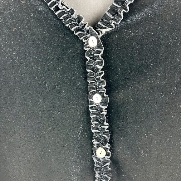 Black Velvet Mini Cropped Cardigan – Ruffled Hem, Petite Medium - Picture 2 of 5